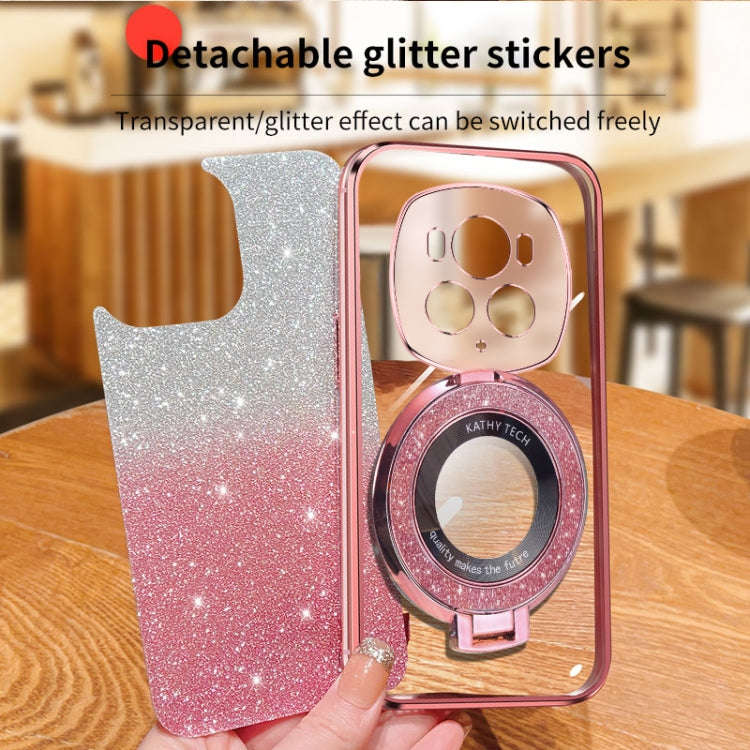 For Honor Magic6 Pro Plated Gradient Glitter Round Holder TPU Phone Case(Pink)