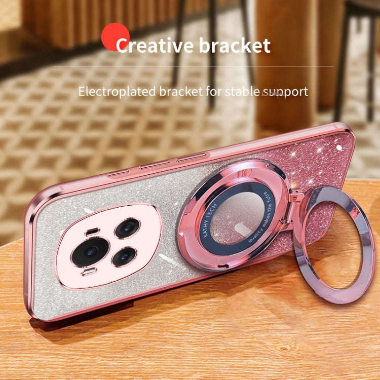 For Honor Magic6 Plated Gradient Glitter Round Holder TPU Phone Case(Pink)