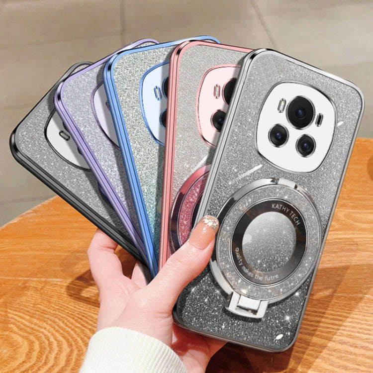 For Honor Magic6 Plated Gradient Glitter Round Holder TPU Phone Case(Silver)