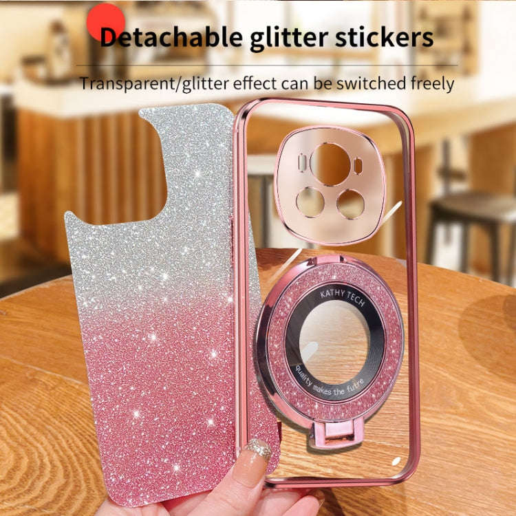 For Honor Magic6 Plated Gradient Glitter Round Holder TPU Phone Case(Sierra Blue)
