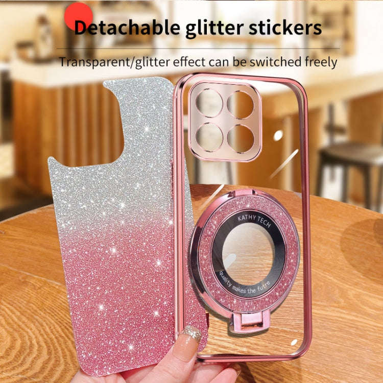 For Honor X8a Plated Gradient Glitter Round Holder TPU Phone Case(Sierra Blue)