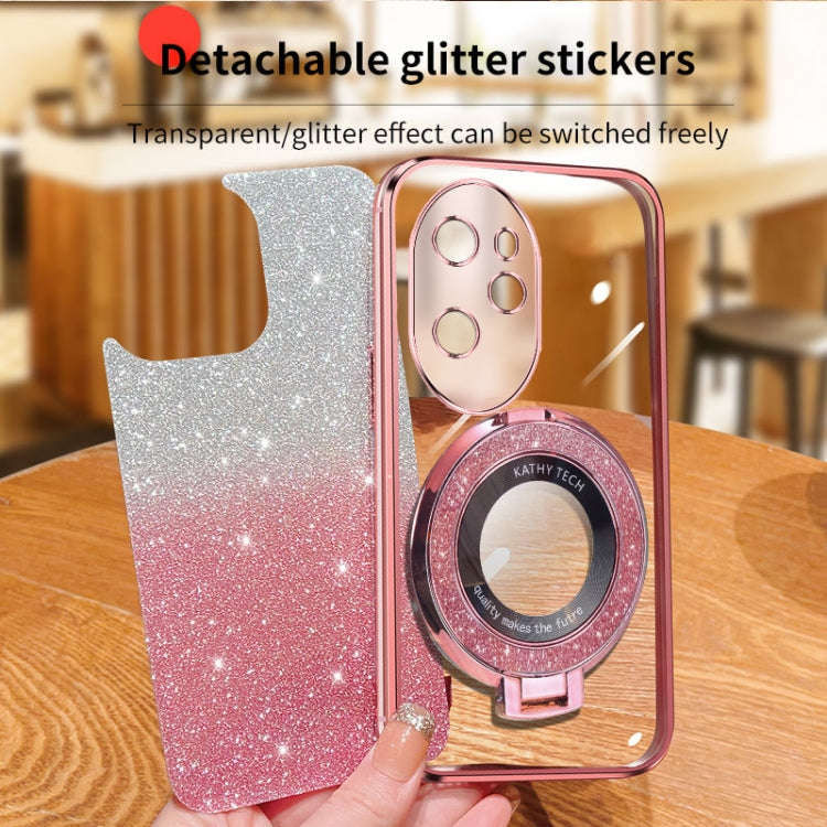 For Honor 100 Pro Plated Gradient Glitter Round Holder TPU Phone Case(Pink)
