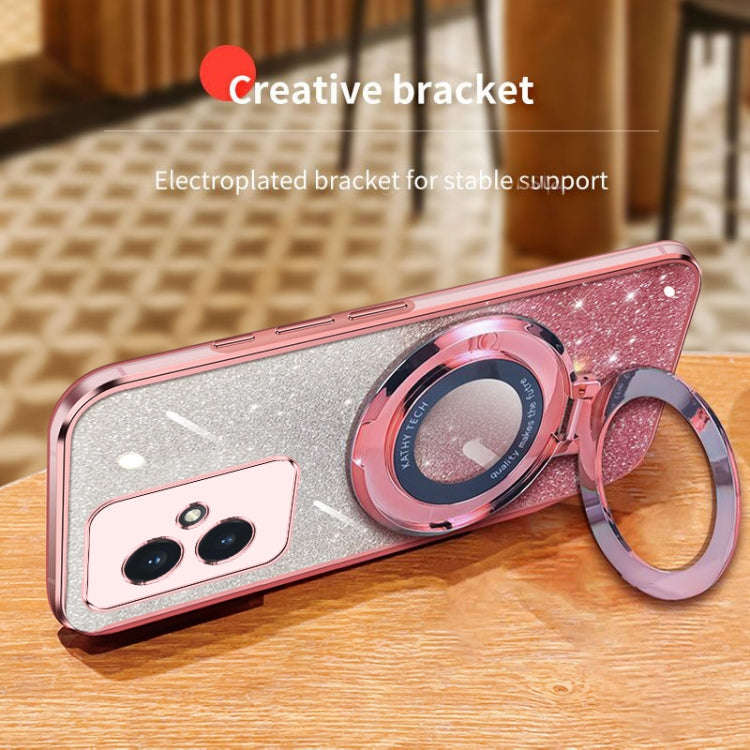 For Honor 100 Plated Gradient Glitter Round Holder TPU Phone Case(Pink)