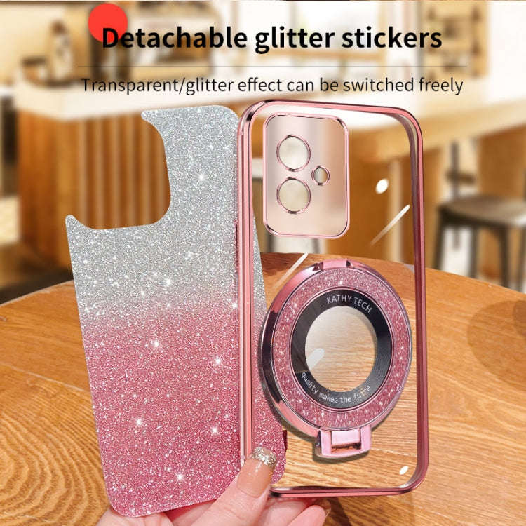 For Honor 100 Plated Gradient Glitter Round Holder TPU Phone Case(Purple)