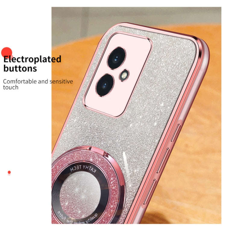 For Honor 100 Plated Gradient Glitter Round Holder TPU Phone Case(Purple)
