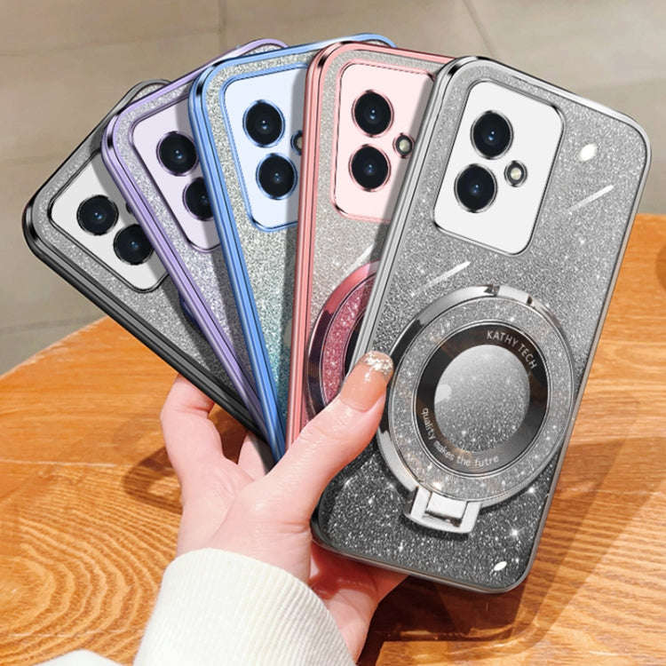 For Honor 100 Plated Gradient Glitter Round Holder TPU Phone Case(Silver)