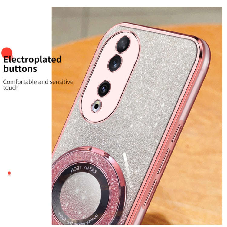 For Honor 90 Plated Gradient Glitter Round Holder TPU Phone Case(Sierra Blue)