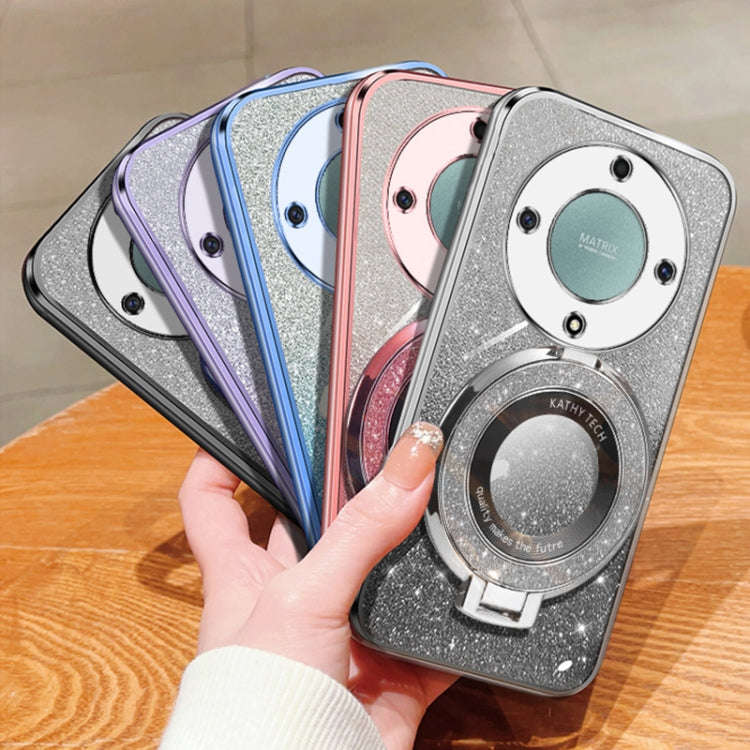 For Honor X9a / X40 Plated Gradient Glitter Round Holder TPU Phone Case(Sierra Blue)
