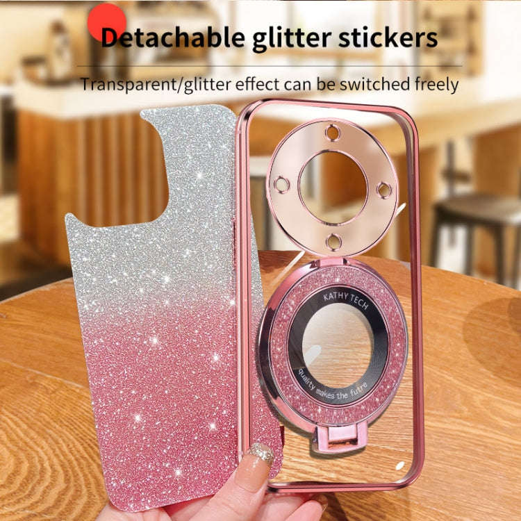 For Honor X9a / X40 Plated Gradient Glitter Round Holder TPU Phone Case(Sierra Blue)