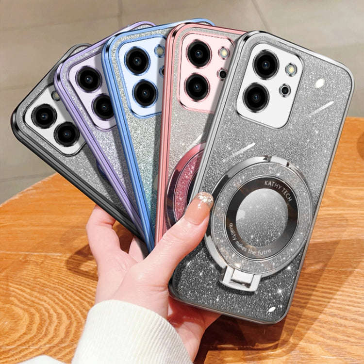 For Honor 80 SE Plated Gradient Glitter Round Holder TPU Phone Case(Silver)