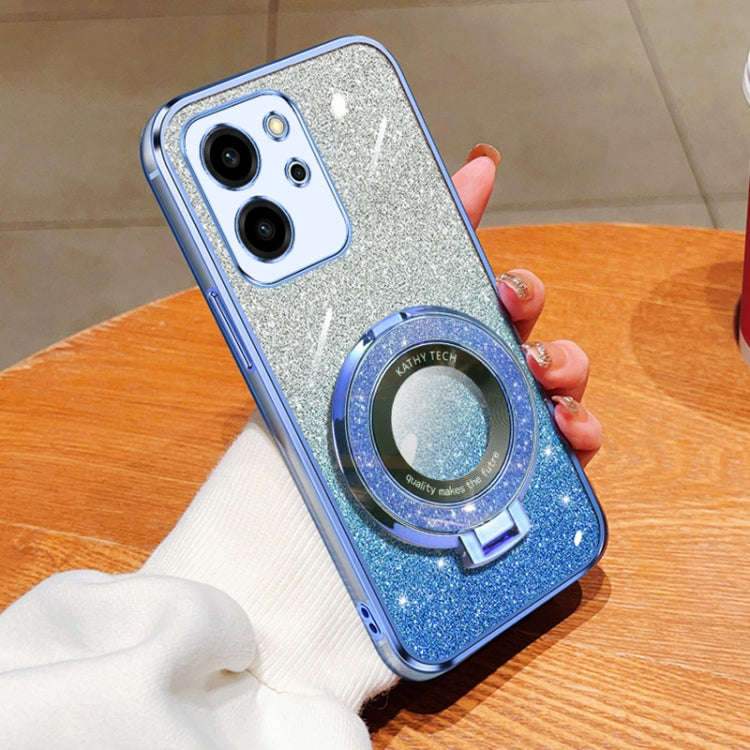 For Honor 80 SE Plated Gradient Glitter Round Holder TPU Phone Case(Sierra Blue)