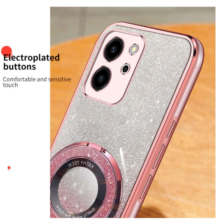 For Honor 80 SE Plated Gradient Glitter Round Holder TPU Phone Case(Sierra Blue)