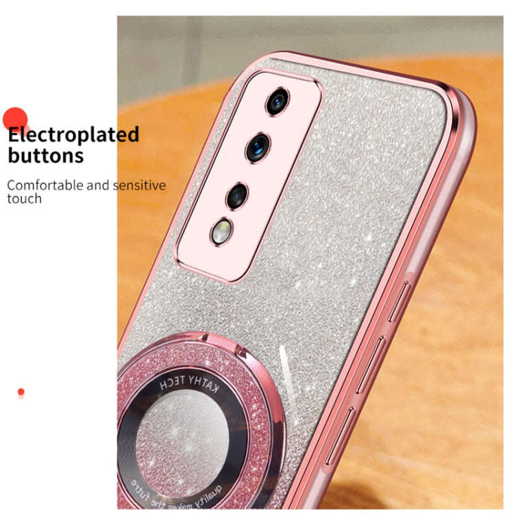 For Honor 80 GT Plated Gradient Glitter Round Holder TPU Phone Case(Sierra Blue)