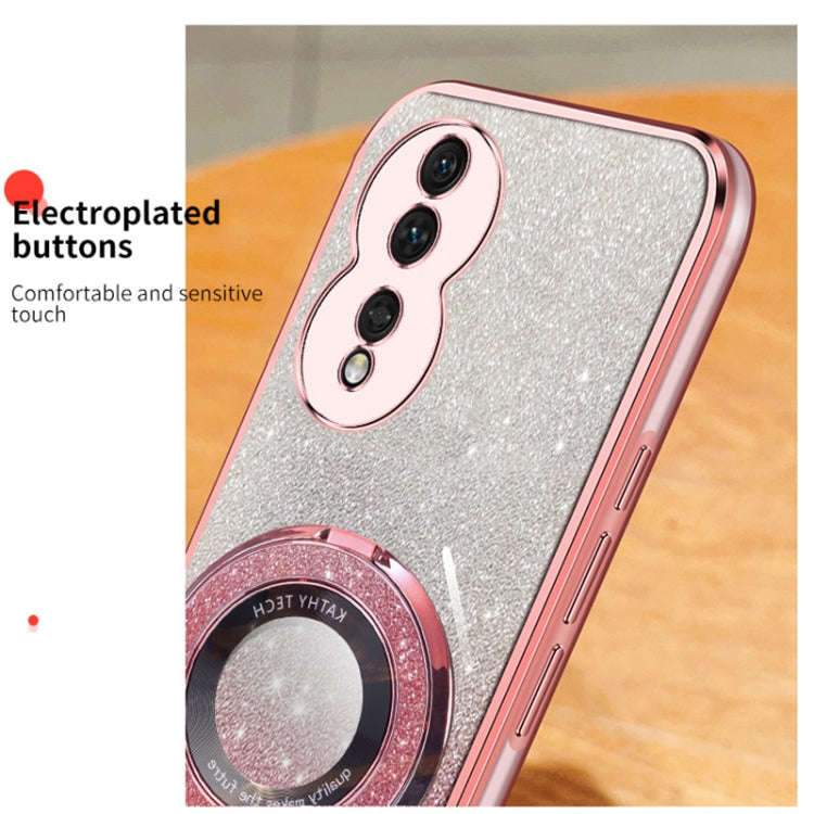 For Honor 80 Plated Gradient Glitter Round Holder TPU Phone Case(Purple)