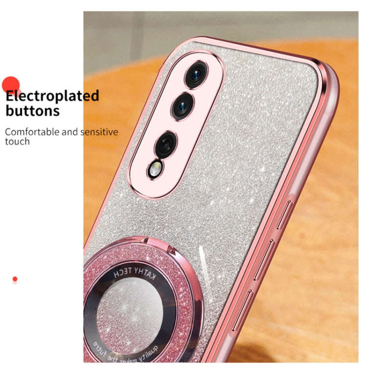 For Honor 80 Pro Plated Gradient Glitter Round Holder TPU Phone Case(Sierra Blue)