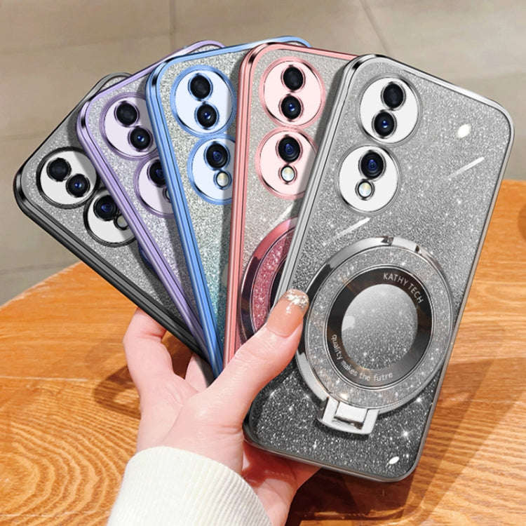 For Honor 70 Plated Gradient Glitter Round Holder TPU Phone Case(Silver)