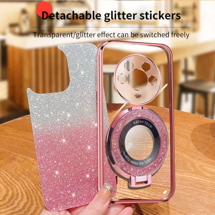 For Honor Magic4 Plated Gradient Glitter Round Holder TPU Phone Case(Purple)