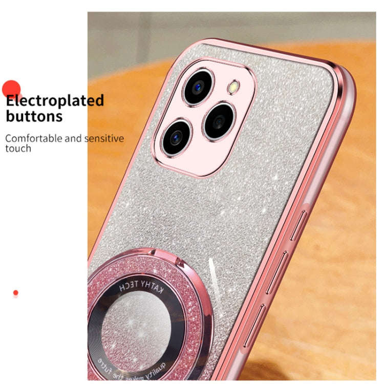 For Honor 60 SE Plated Gradient Glitter Round Holder TPU Phone Case(Pink)