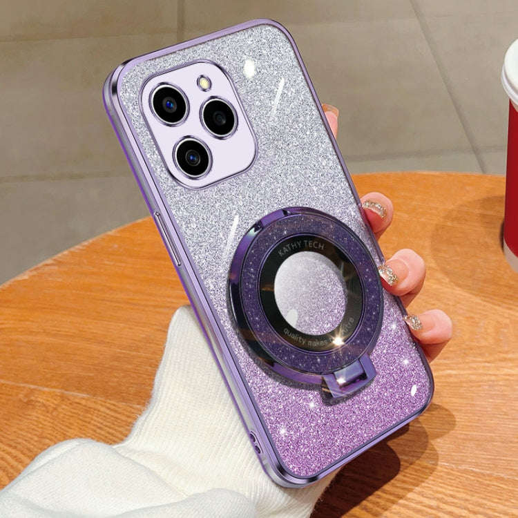 For Honor 60 SE Plated Gradient Glitter Round Holder TPU Phone Case(Purple)