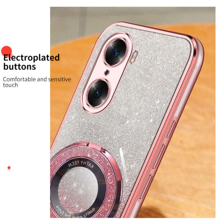 For Honor 60 Plated Gradient Glitter Round Holder TPU Phone Case(Pink)