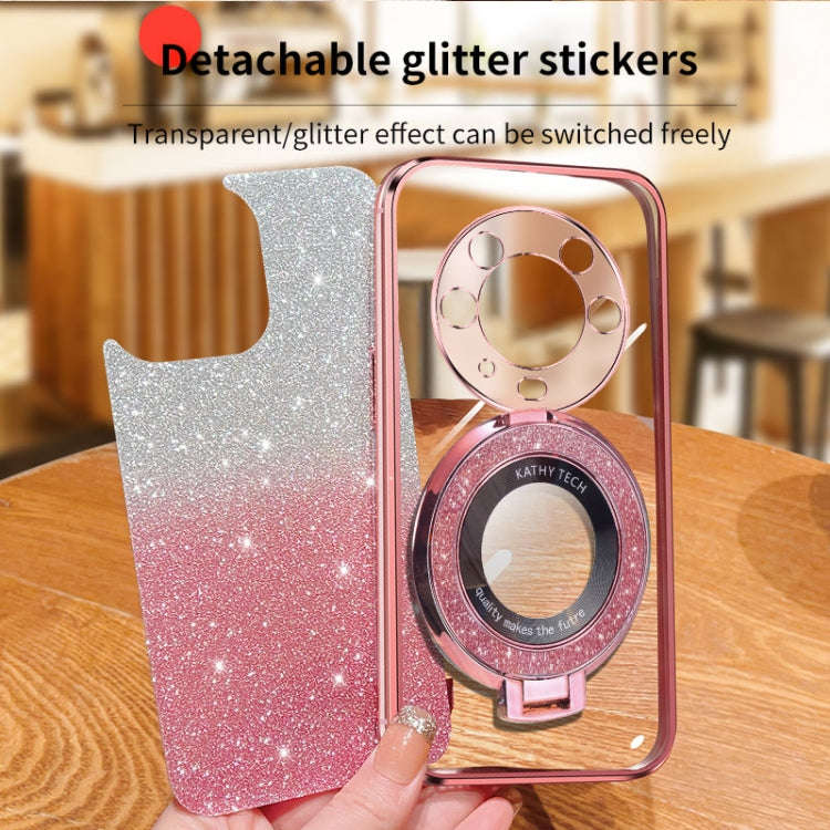 For Honor Magic3 Pro Plated Gradient Glitter Round Holder TPU Phone Case(Pink)