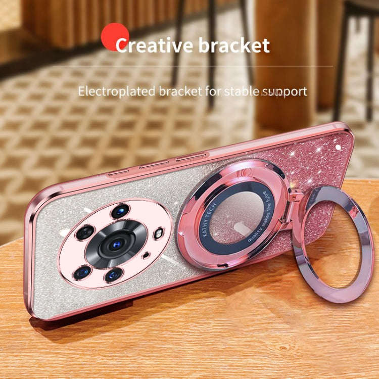 For Honor Magic3 Pro Plated Gradient Glitter Round Holder TPU Phone Case(Pink)