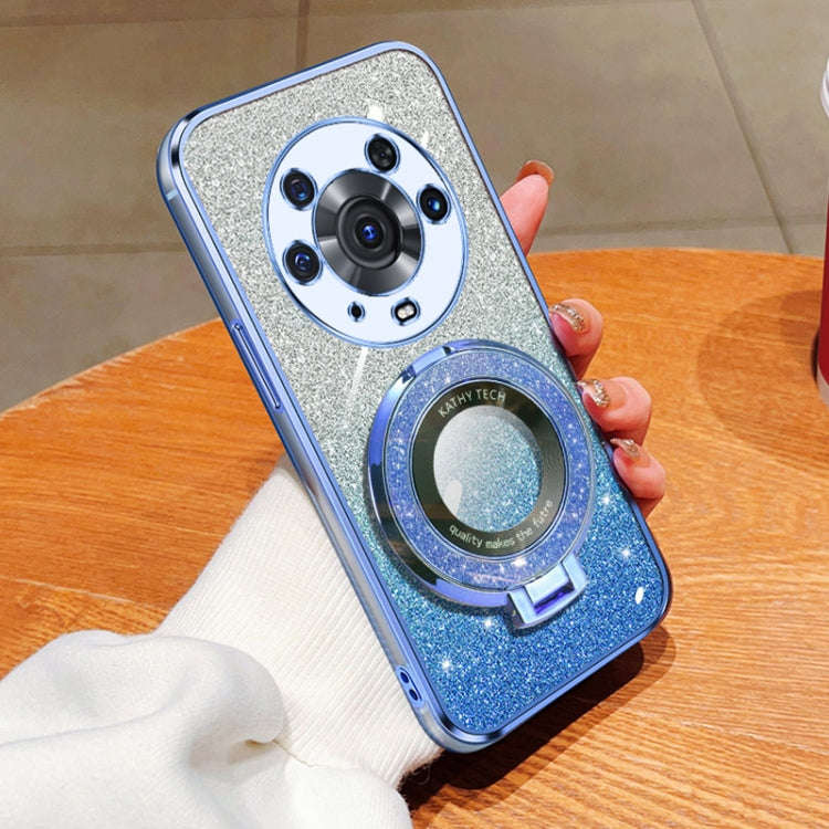 For Honor Magic3 Pro Plated Gradient Glitter Round Holder TPU Phone Case(Sierra Blue)