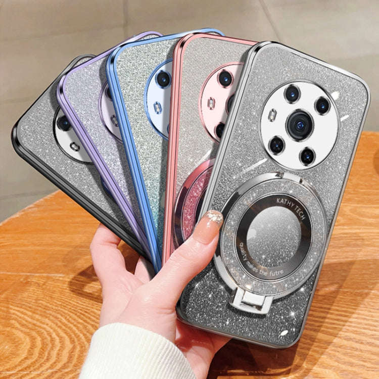 For Honor Magic3 Plated Gradient Glitter Round Holder TPU Phone Case(Silver)