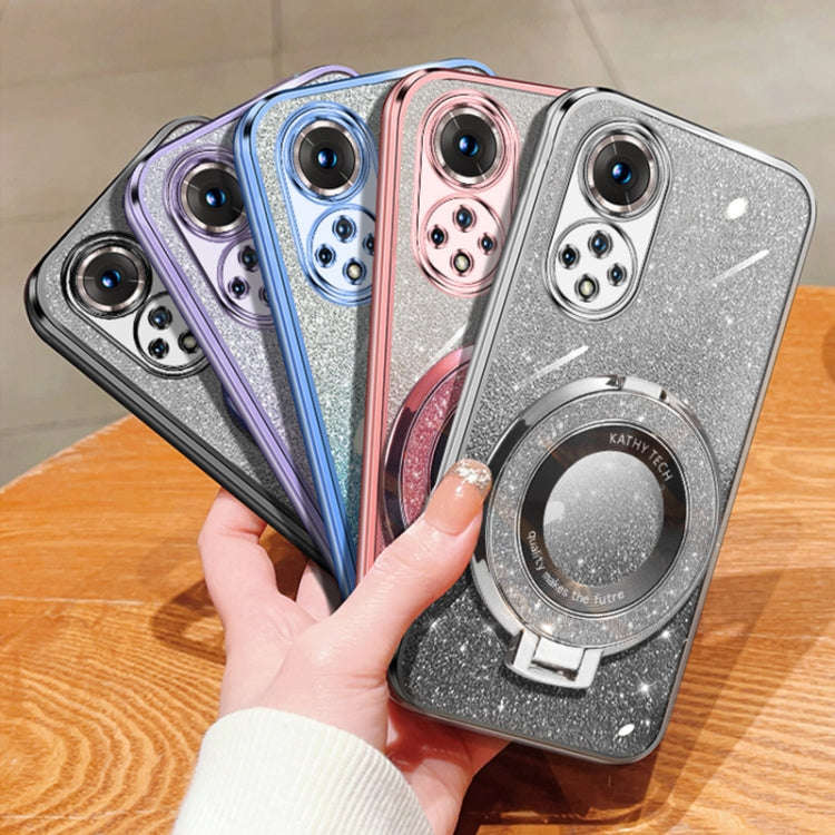 For Honor 50 Plated Gradient Glitter Round Holder TPU Phone Case(Silver)