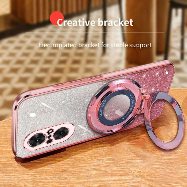 For Honor 50 SE Plated Gradient Glitter Round Holder TPU Phone Case(Pink)