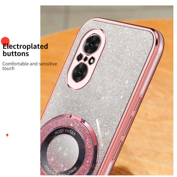 For Honor 50 SE Plated Gradient Glitter Round Holder TPU Phone Case(Pink)