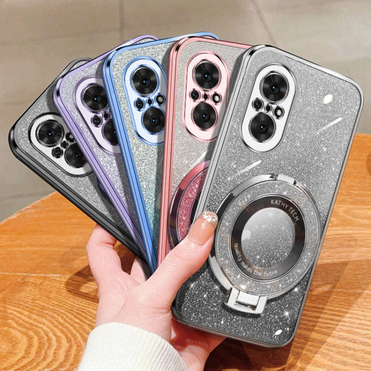 For Honor 50 SE Plated Gradient Glitter Round Holder TPU Phone Case(Silver)