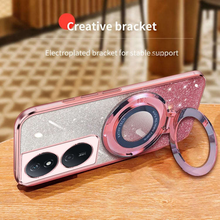 For Honor Play 50 Plus Plated Gradient Glitter Round Holder TPU Phone Case(Pink)