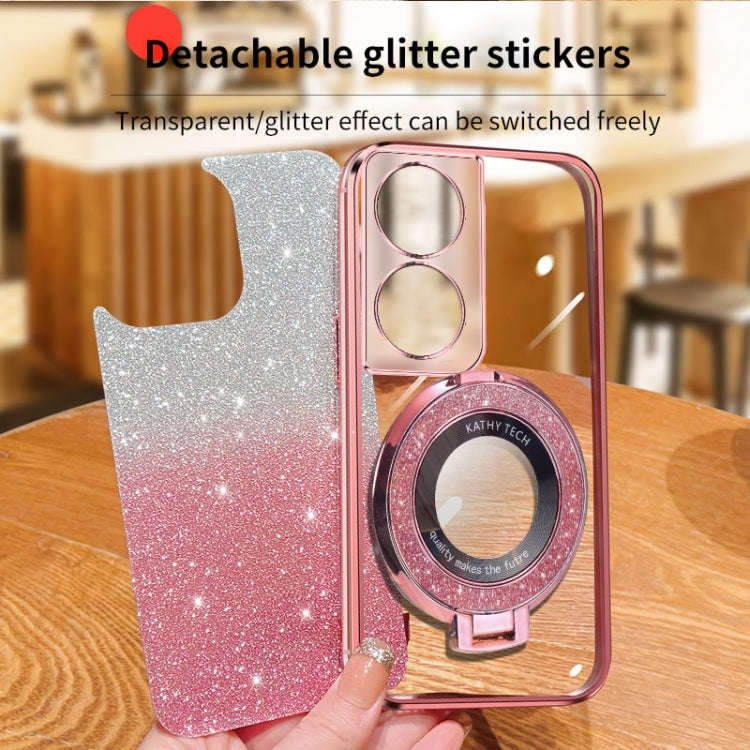 For Honor Play 50 Plus Plated Gradient Glitter Round Holder TPU Phone Case(Silver)