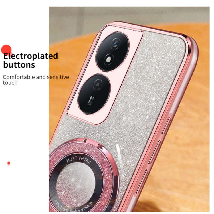 For Honor Play 50 Plus Plated Gradient Glitter Round Holder TPU Phone Case(Silver)