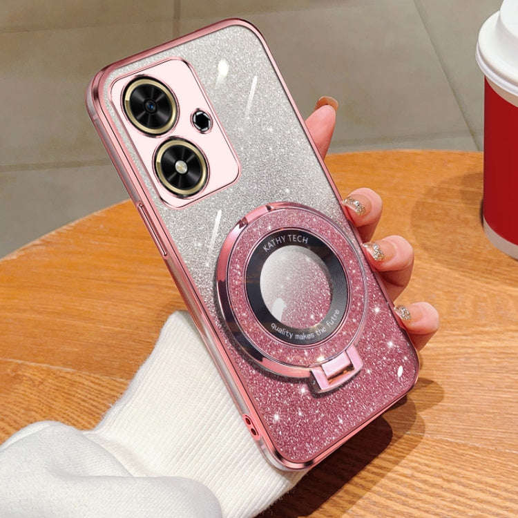 For Honor Play 50 Plated Gradient Glitter Round Holder TPU Phone Case(Pink)
