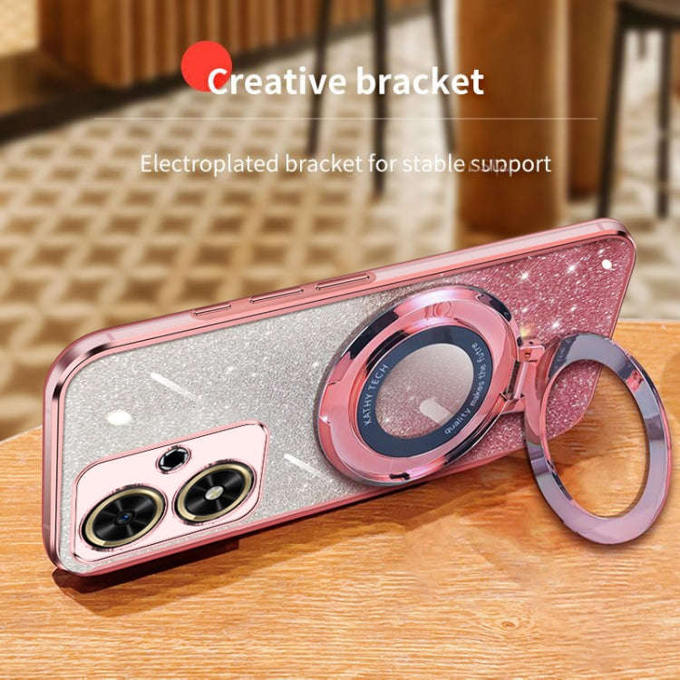 For Honor Play 50 Plated Gradient Glitter Round Holder TPU Phone Case(Pink)