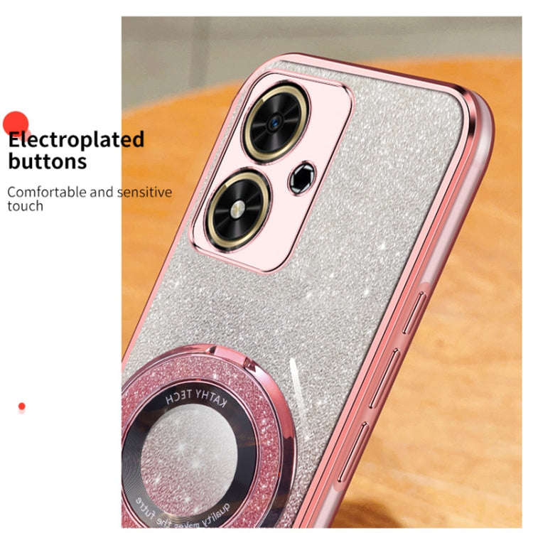For Honor Play 50 Plated Gradient Glitter Round Holder TPU Phone Case(Pink)
