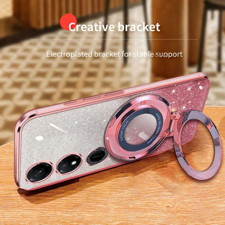 For Honor Play 40 Plated Gradient Glitter Round Holder TPU Phone Case(Purple)