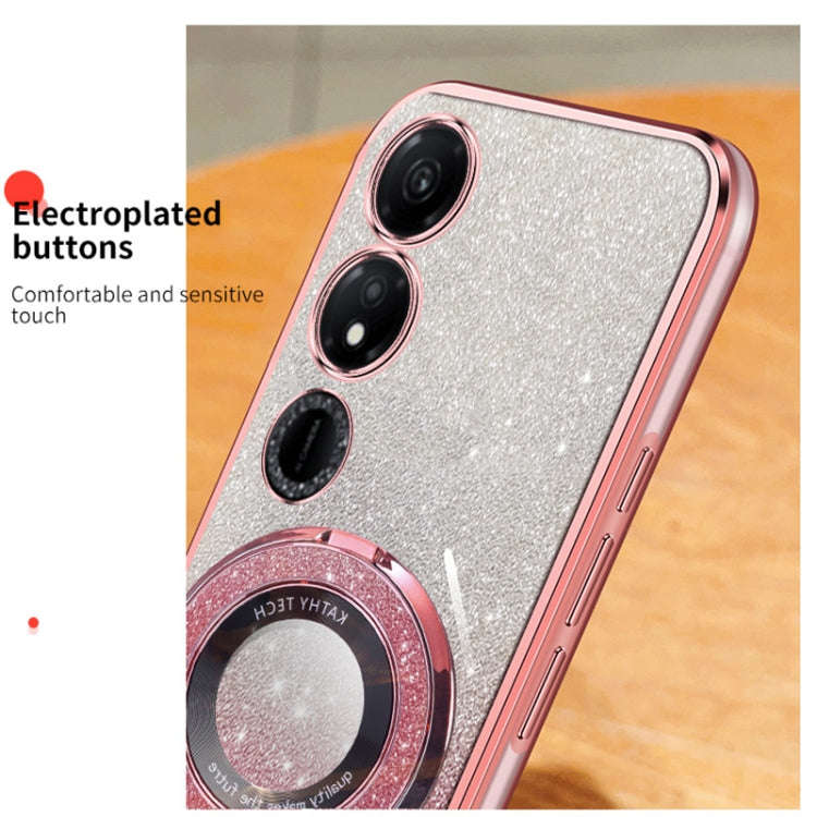 For Honor Play 40 Plated Gradient Glitter Round Holder TPU Phone Case(Purple)