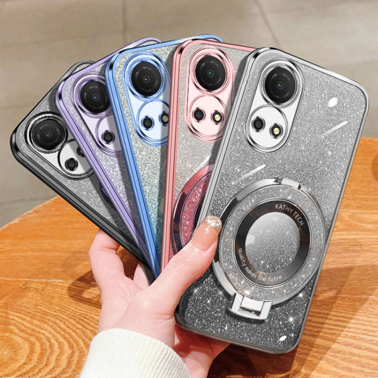 For Honor Play 50 Plus Plated Gradient Glitter Round Holder TPU Phone Case(Silver)