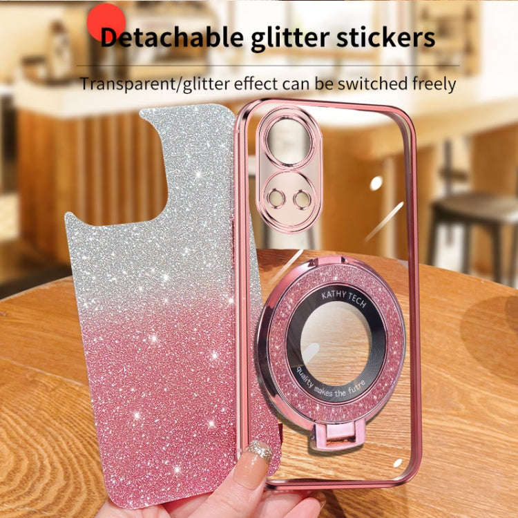 For Honor Play 50 Plus Plated Gradient Glitter Round Holder TPU Phone Case(Silver)