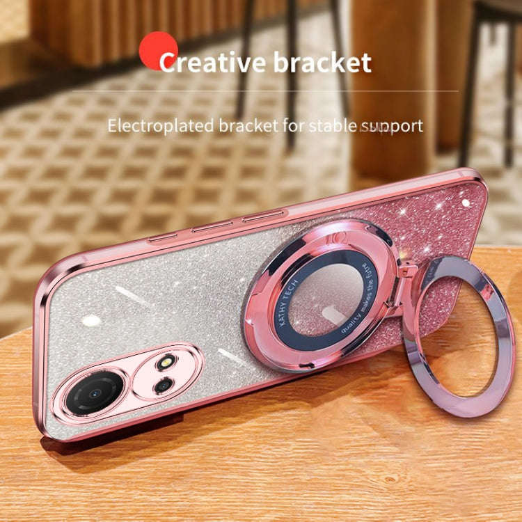 For Honor Play 50 Plus Plated Gradient Glitter Round Holder TPU Phone Case(Silver)