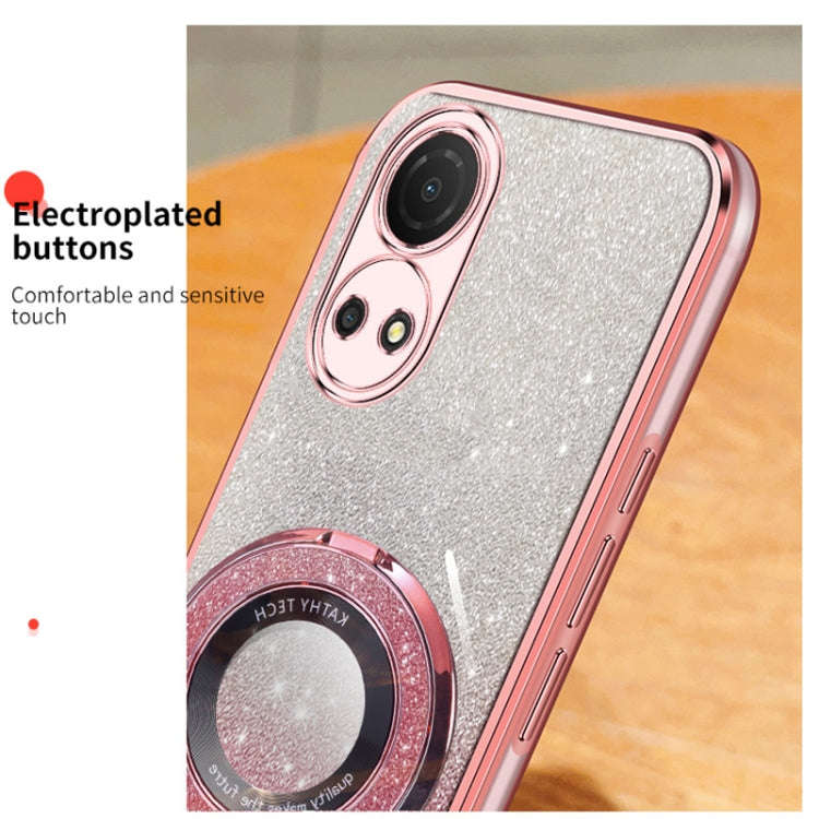 For Honor Play 50 Plus Plated Gradient Glitter Round Holder TPU Phone Case(Silver)