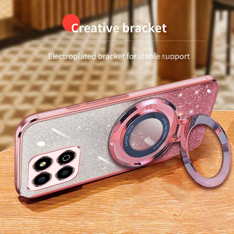 For Honor X8 5G / Play 30M Plated Gradient Glitter Round Holder TPU Phone Case(Pink)
