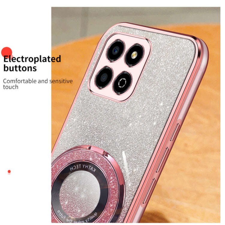 For Honor X8 5G / Play 30M Plated Gradient Glitter Round Holder TPU Phone Case(Silver)