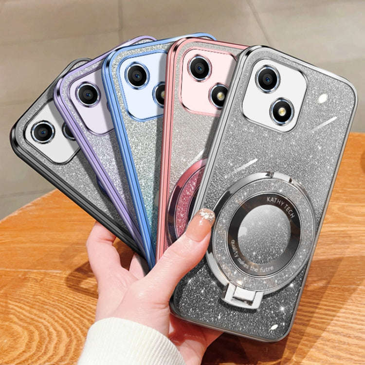 For Honor Play 30 Plated Gradient Glitter Round Holder TPU Phone Case(Silver)