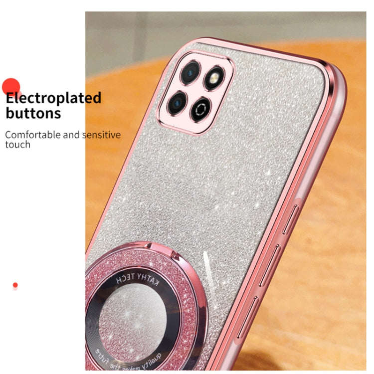 For Honor Play 20 Plated Gradient Glitter Round Holder TPU Phone Case(Purple)