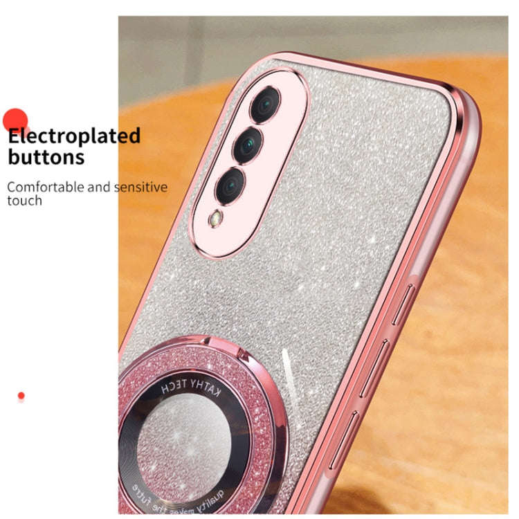 For Honor X20 SE Plated Gradient Glitter Round Holder TPU Phone Case(Pink)