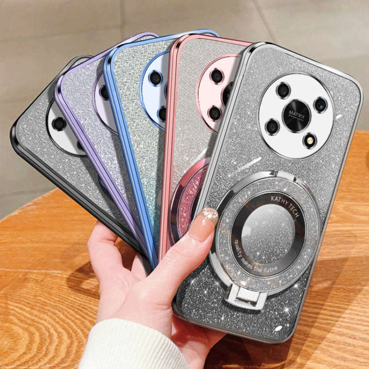 For Honor X30 5G / X9  4G Plated Gradient Glitter Round Holder TPU Phone Case(Silver)